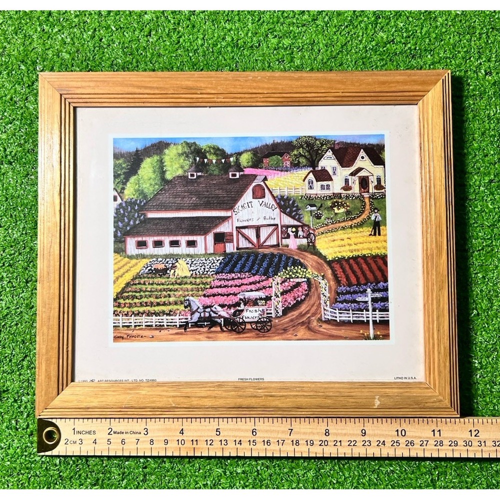 Vintage Cindy Mangutz Art Framed Litho‎ Signed Number 90s Fresh Flowers 12x10